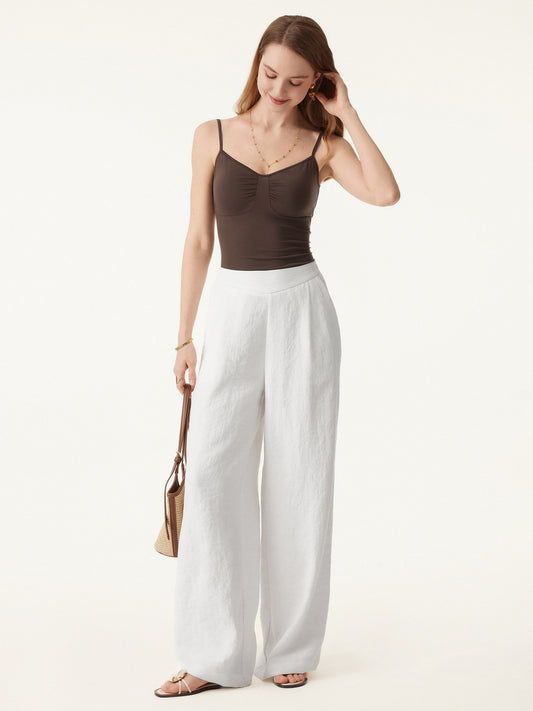 Breezy Linen Mid Rise Wide Leg Pant with Pockets