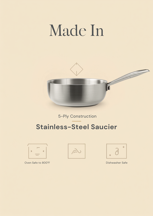 Made In Stainless-Steel Saucier 3-Qt — promotional graphic