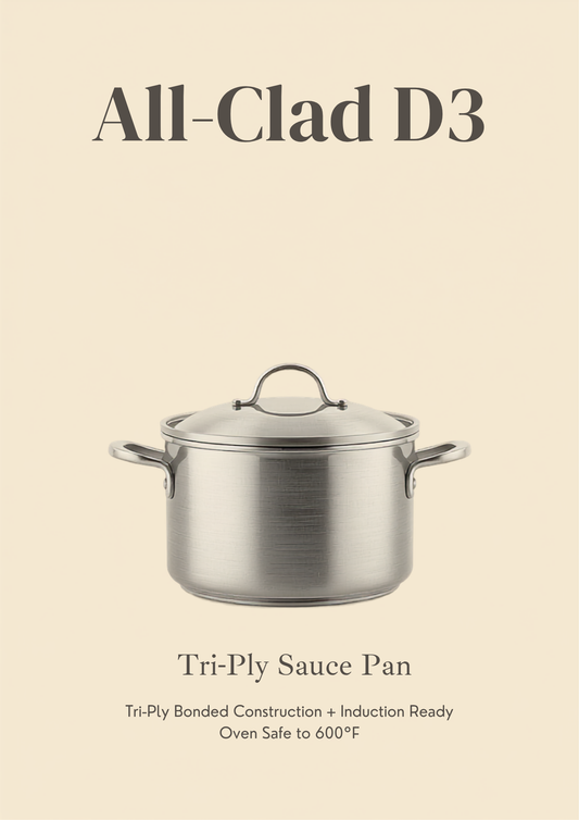 All-Clad D3 Tri-Ply Stainless-Steel Sauce Pan — promotional graphic