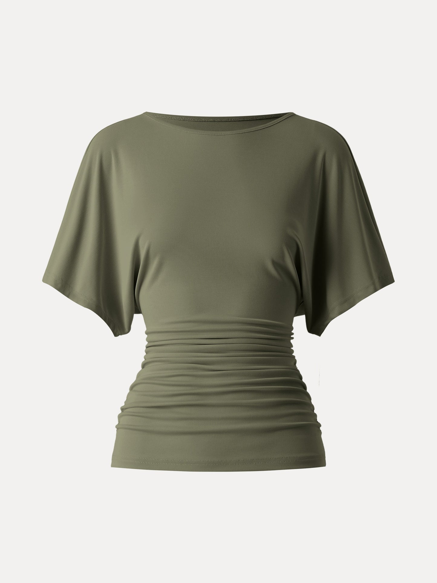 Effortless Boatneck Batwing Sleeve Side Ruched Top