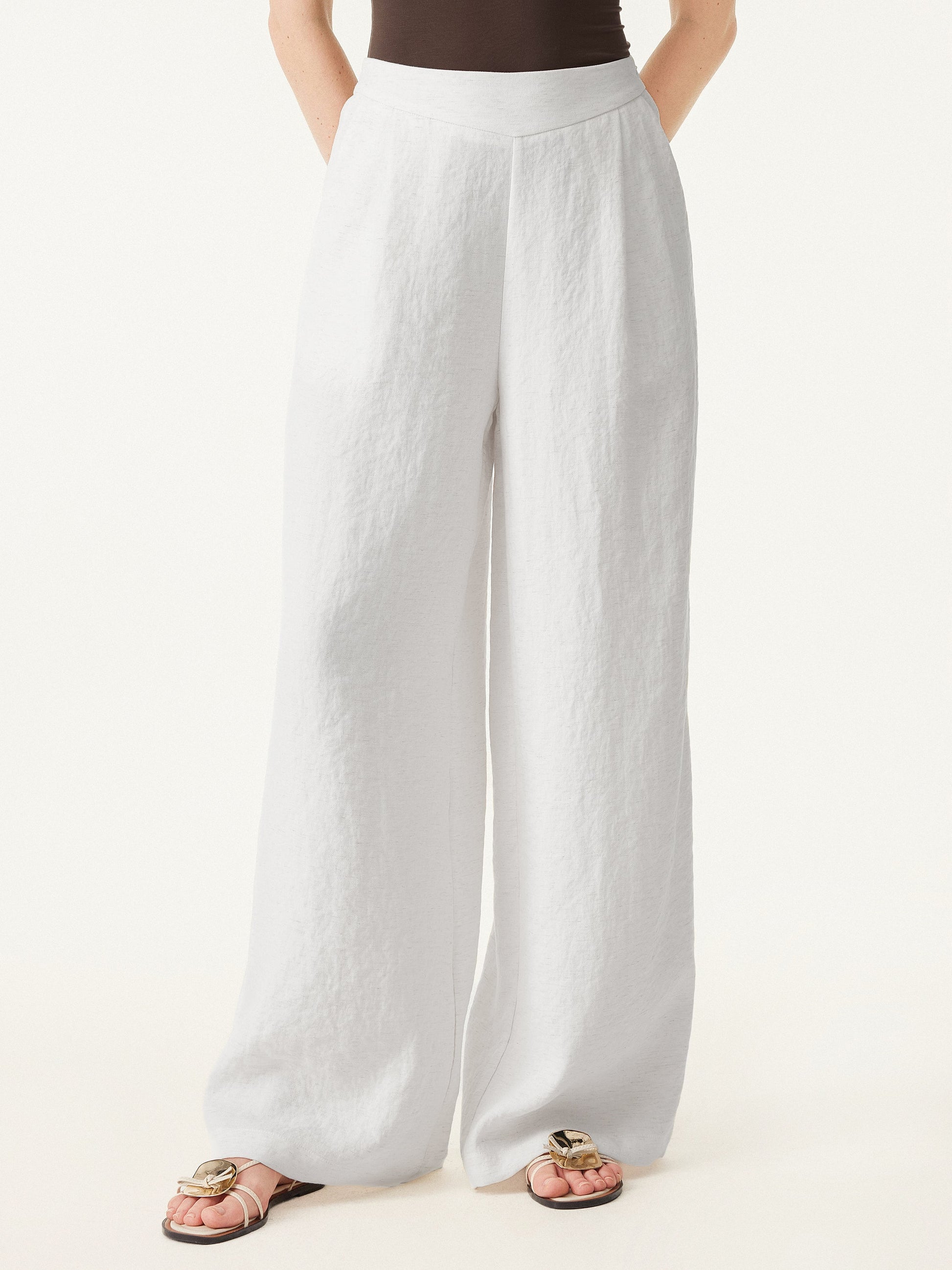 Breezy Linen Mid Rise Wide Leg Pant with Pockets