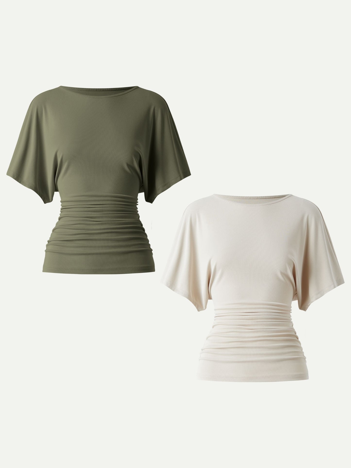 Effortless Boatneck Batwing Sleeve Side Ruched Top
