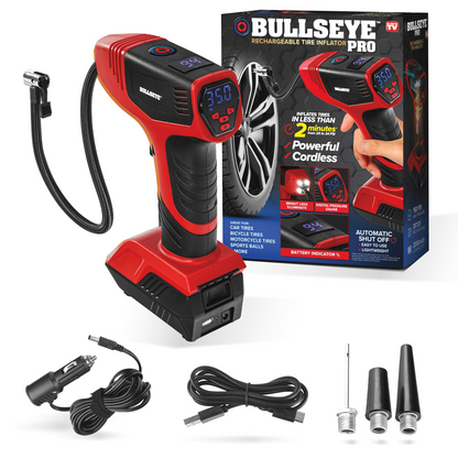 Cordless Digital Tire Inflator Pump by Bullseye Pro, Portable Rechargeable Air C