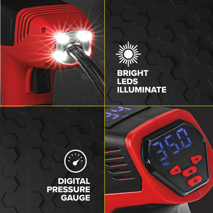 Cordless Digital Tire Inflator Pump by Bullseye Pro, Portable Rechargeable Air C