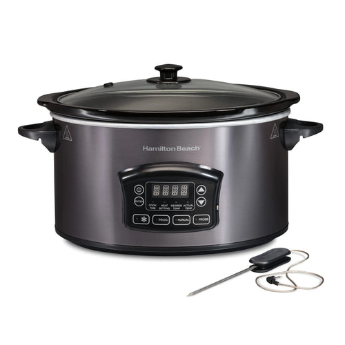 Hamilton Beach 6 Qt Programmable Slow Cooker with Defrost & Probe, Black