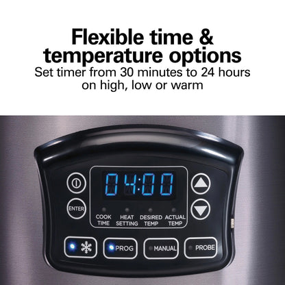 Hamilton Beach 6 Qt Programmable Slow Cooker with Defrost & Probe, Black