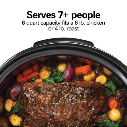 Hamilton Beach 6 Qt Programmable Slow Cooker with Defrost & Probe, Black