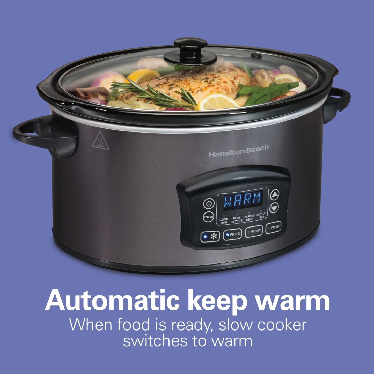 Hamilton Beach 6 Qt Programmable Slow Cooker with Defrost & Probe, Black