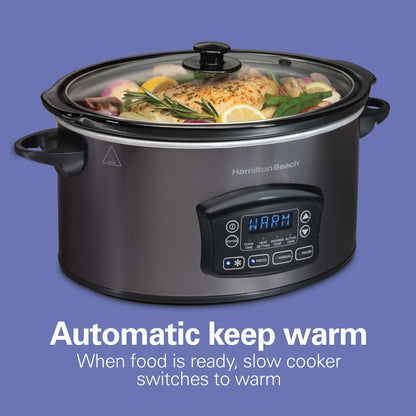 Hamilton Beach 6 Qt Programmable Slow Cooker with Defrost & Probe, Black