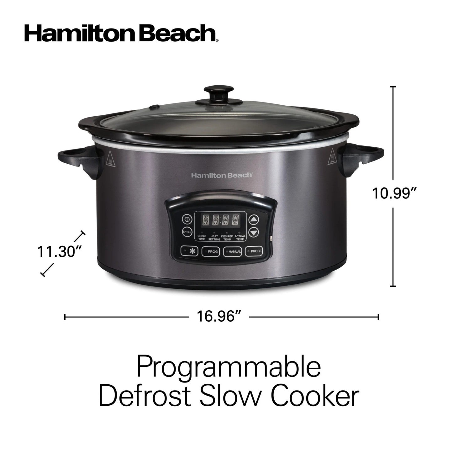 Hamilton Beach 6 Qt Programmable Slow Cooker with Defrost & Probe, Black