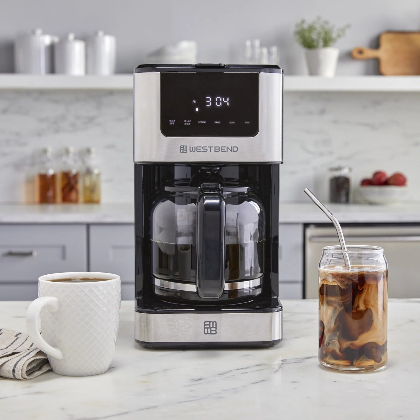 West Bend 12 Cup Hot & Iced Coffee Maker, Stainless Steel, Programmable, CMWB12B