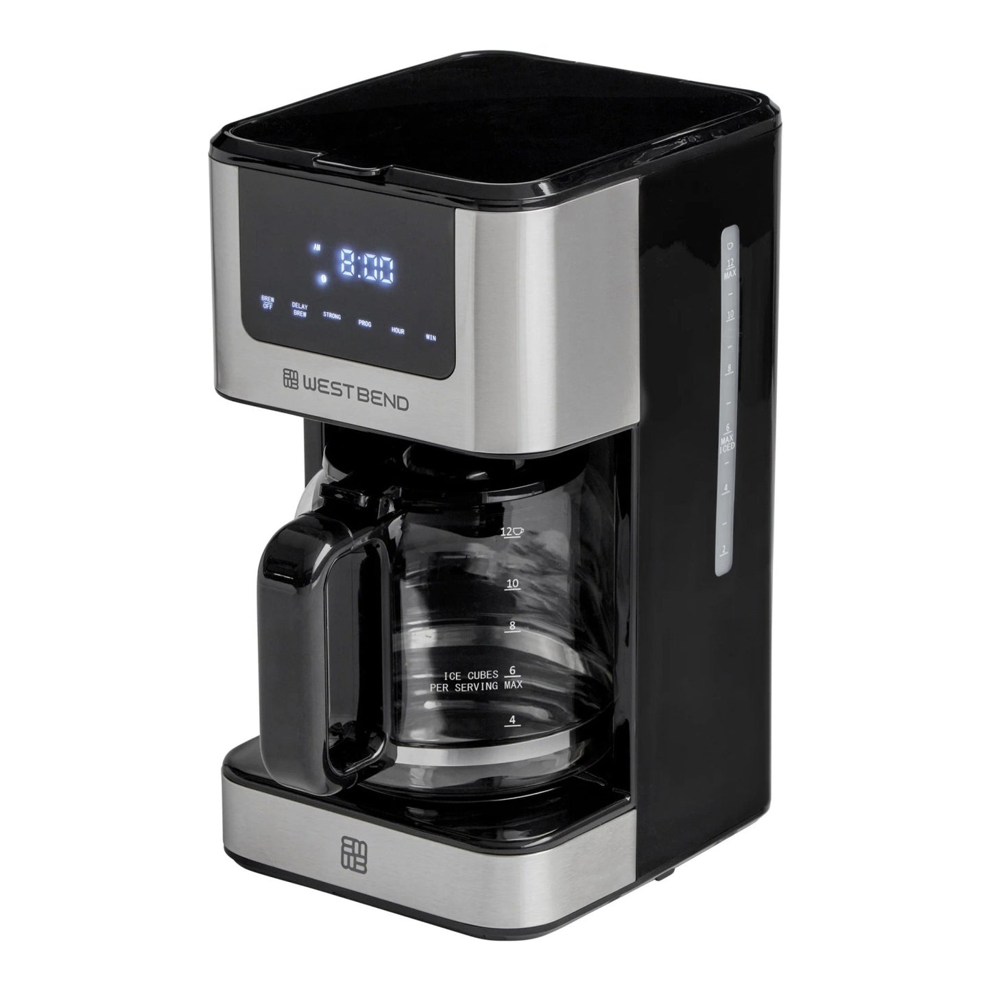 West Bend 12 Cup Hot & Iced Coffee Maker, Stainless Steel, Programmable, CMWB12B