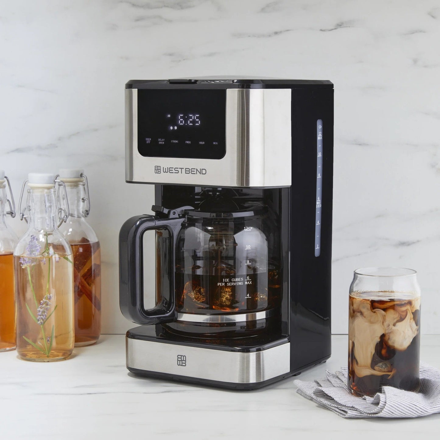 West Bend 12 Cup Hot & Iced Coffee Maker, Stainless Steel, Programmable, CMWB12B