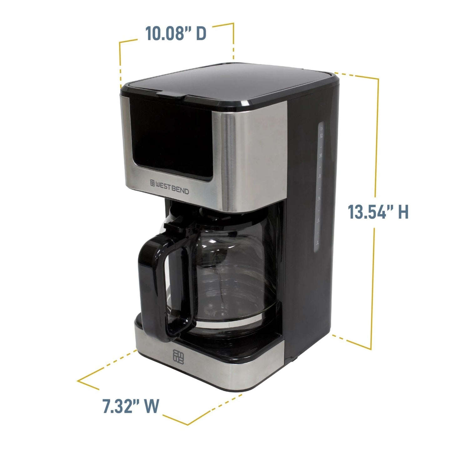 West Bend 12 Cup Hot & Iced Coffee Maker, Stainless Steel, Programmable, CMWB12B