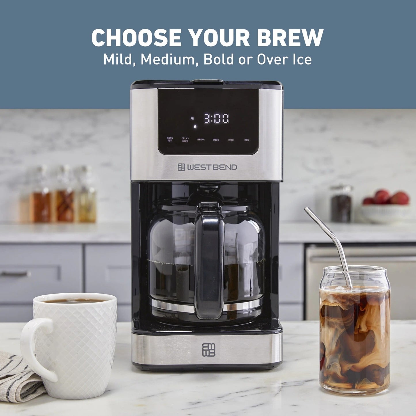 West Bend 12 Cup Hot & Iced Coffee Maker, Stainless Steel, Programmable, CMWB12B