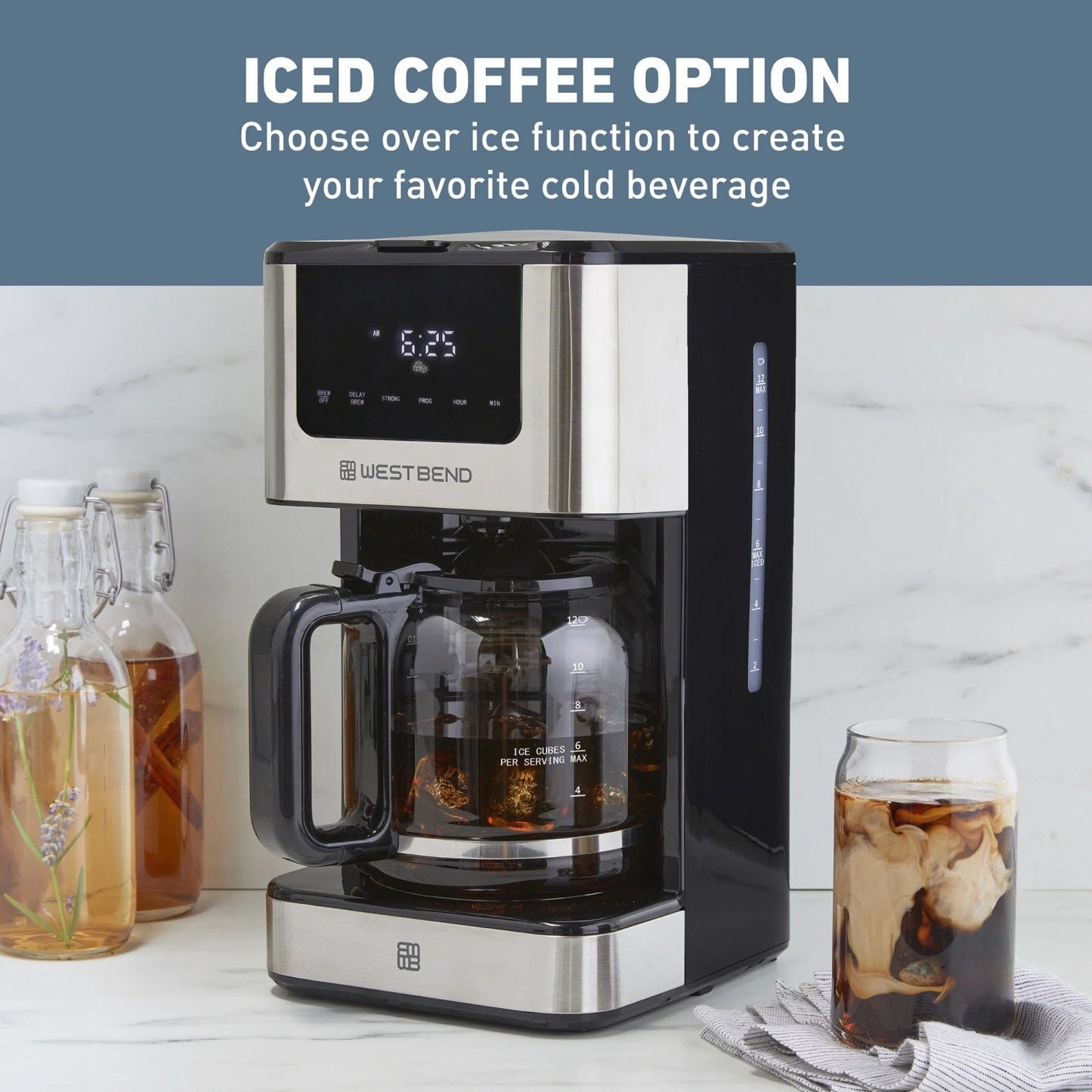 West Bend 12 Cup Hot & Iced Coffee Maker, Stainless Steel, Programmable, CMWB12B