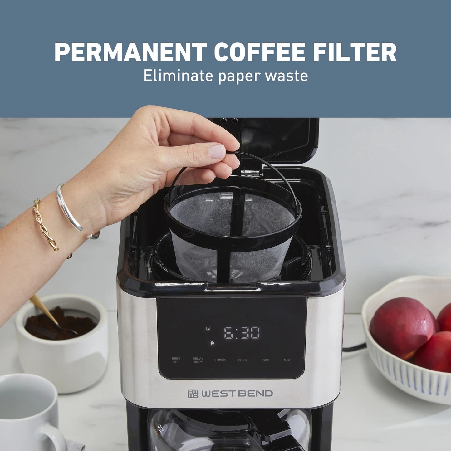 West Bend 12 Cup Hot & Iced Coffee Maker, Stainless Steel, Programmable, CMWB12B