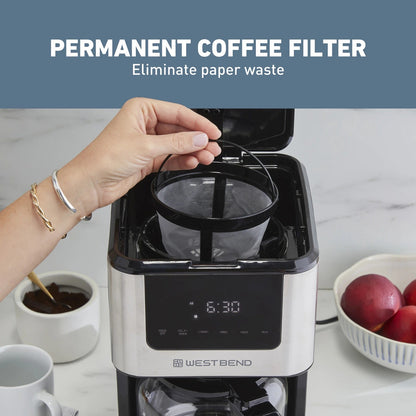 West Bend 12 Cup Hot & Iced Coffee Maker, Stainless Steel, Programmable, CMWB12B