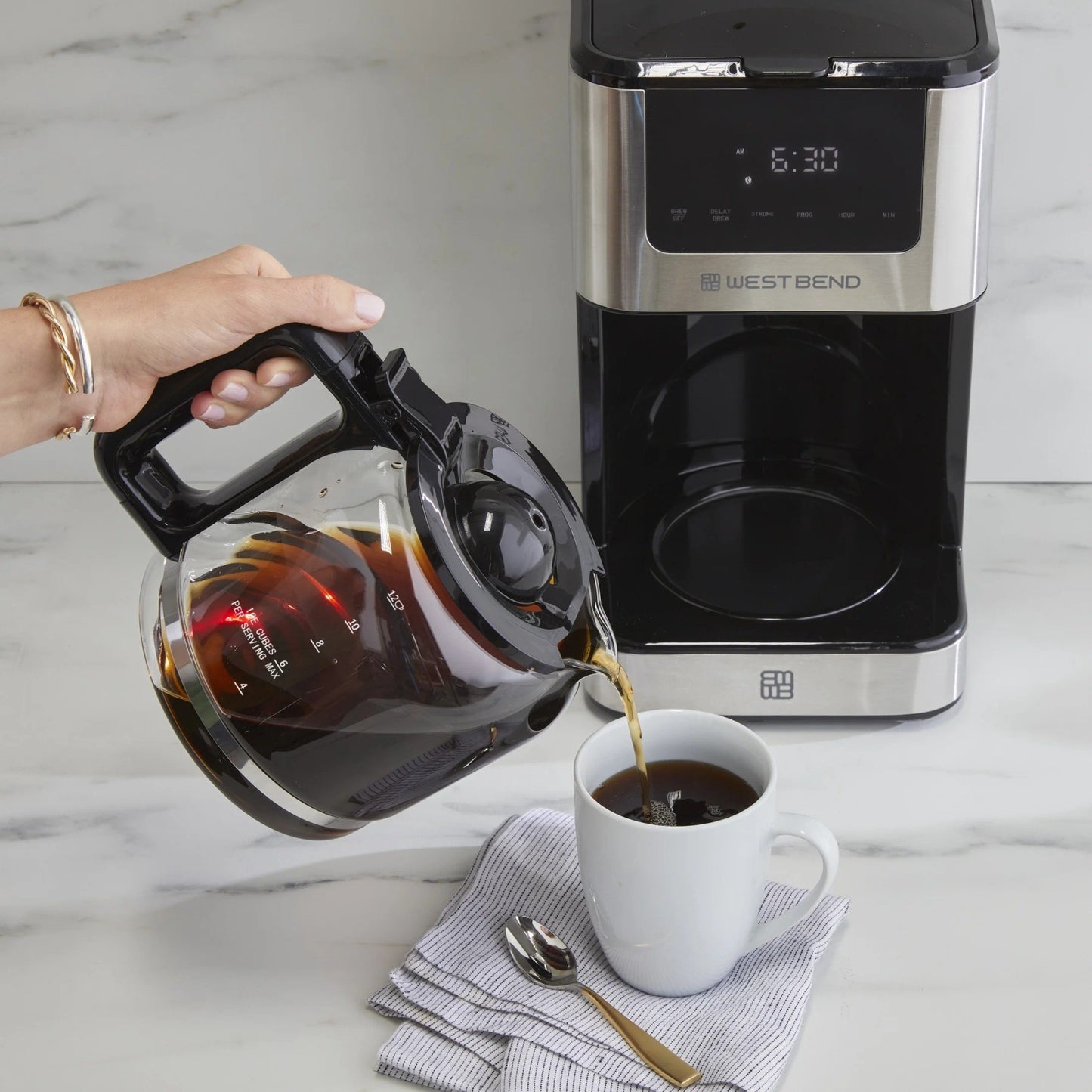 West Bend 12 Cup Hot & Iced Coffee Maker, Stainless Steel, Programmable, CMWB12B