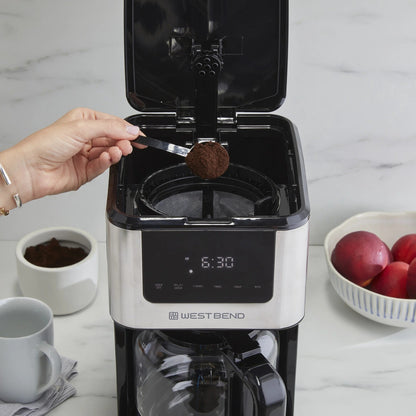 West Bend 12 Cup Hot & Iced Coffee Maker, Stainless Steel, Programmable, CMWB12B